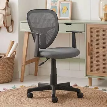 Idimex Studio Kinder-Drehstuhl mit Armlehnen, Mesh, höhenverstellbar, grau