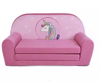 FORTISLINE MINI Kindersofa aufklappbar Mikrofaser Einhorn-Motiv (W386_44)