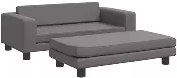 vidaXL Kinder-Schlafsofa mit Hocker, grau, Kunstleder, 100x50x30cm (3196417)