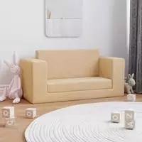 vidaXL Kinder-Schlafsofa 2-Sitzer Creme Weicher Pl&uuml;sch
