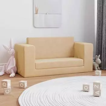 vidaXL Kinder-Schlafsofa 2-Sitzer Pl&uuml;sch Creme (357037)