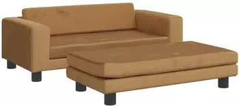 vidaXL Kinder-Schlafsofa mit Hocker Braun Samt 100x50x30cm (3196412)