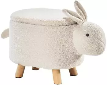 kobolo BUNNY Kinderhocker Hase mit Staufach, Boucl&eacute;-Teddystoff, wei&szlig; (20369-06)