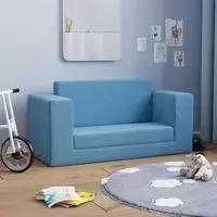 vidaXL Kinder-Schlafsofa 2-Sitzer Blau Weicher Pl&uuml;sch