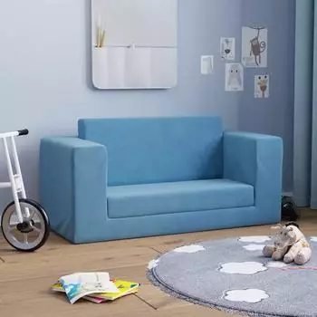 vidaXL Kinder-Schlafsofa 2-Sitzer Blau Pl&uuml;sch (357038)