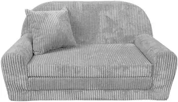 FORTISLINE Rosalia Kindersofa ausklappbar Cord, Hellgrau (78x45x40cm)