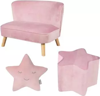 Roba Lil Sofa Kindersitzgruppe Samt Rosa/Mauve, Sofa, Hocker & Sternkissen