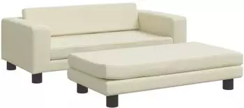 vidaXL Kindersofa mit Hocker Creme 100x50x30cm Kunstleder (3196415)
