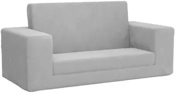 vidaXL Kinder-Schlafsofa 2-Sitzer hellgrau, weicher Plüsch (357029)