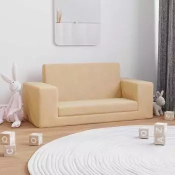 vidaXL Kinder-Schlafsofa 2-Sitzer, creme, Plüsch (357031)