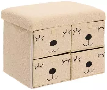 Atmosphera Ezzio Kinder-Klapppouf mit 4 Schubladen, Bouclette, beige (39x38x50cm)