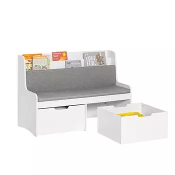SoBuy Kinder-Sitzbank mit Bücherregal und Spielzeugtruhe, weiß (KMB66-W)