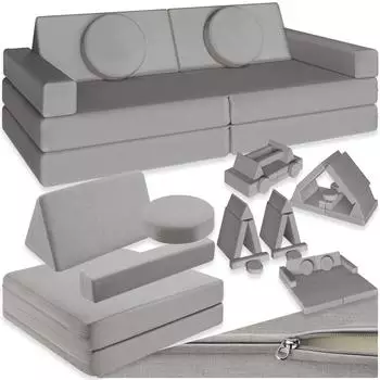 TecTake Spielsofa Lilly 8-teilig, Schlaffunktion, Leinenbezug