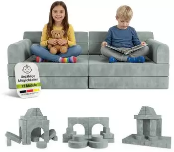 Juskys Kayo Kindersofa Cord, hellgrün, 12-teilig