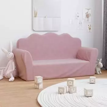 vidaXL Kindersofa 2-Sitzer, rosa, weicher Plüsch (357051)