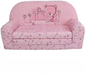 FORTISLINE Kindersofa MINI ausklappbar, Mikrofaser, rosa Bärchen (W386_04)