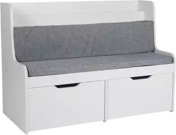 Relaxdays Kindersitzbank mit 2 Schubladen, Buchablage, Sitzpolster, wei&szlig;/grau