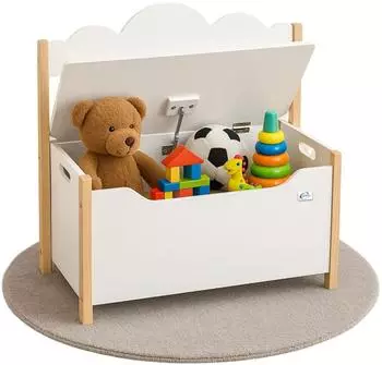 Coemo Trudi Spielzeugtruhe mit Sitzbank, Holz, wei&szlig; (60&times;26&times;55cm)