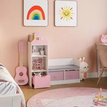 en.casa Vipsali Kindersitzbank mit Regal 100x99x30cm rosa/wei&szlig;