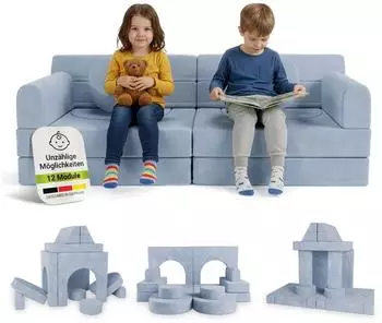 Juskys Kayo Kindersofa Cord hellblau