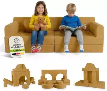 Juskys Kayo Kindersofa Cord, gelb (150x50x75cm)