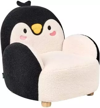 Beliani Fyn Kindersessel Pinguin Boucl&eacute; schwarz & cremewei&szlig; (609670)
