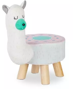 Relaxdays Kinderhocker Lama, Plüschbezug, rund, 28x48x42cm