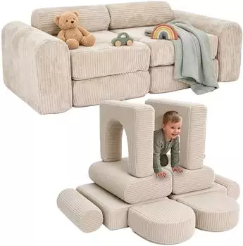 Relaxdays Kinder Spielsofa modular, 10-teilig, beige