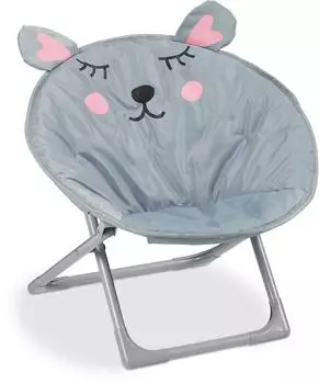 Relaxdays Moon Chair Kinder, klappbar, Maus-Motiv, grau, 47x50x48cm