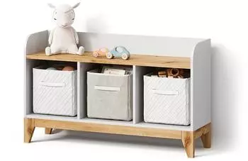Livinity Mailo Kindersitzbank wei&szlig;/Eiche Artisan, 2 Schubladen (800001620068)