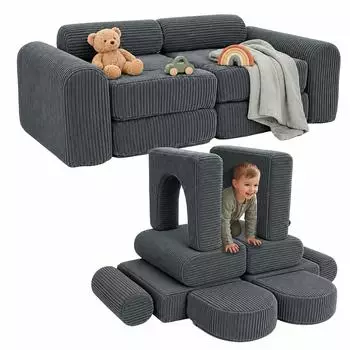 Relaxdays Kinder-Spielsofa modular, 10-teilig, anthrazit