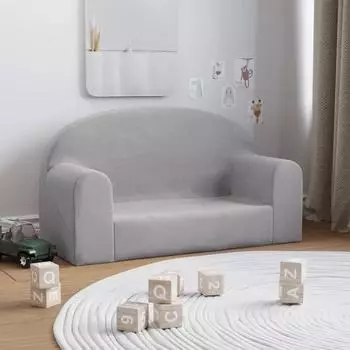 vidaXL Kindersofa 2-Sitzer, hellgrau, Pl&uuml;sch (357011)
