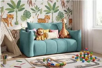 WFL GROUP Lilo Schlafsofa 2-Sitzer Bettkasten blau Cordstoff (800001751689)