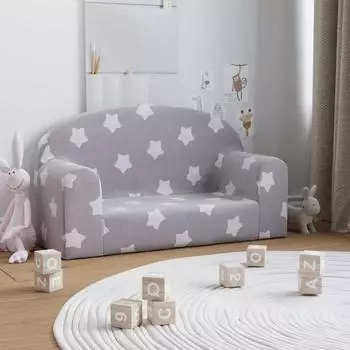 vidaXL Kindersofa 2-Sitzer, hellgrau mit Sternen, Pl&uuml;sch (357010)