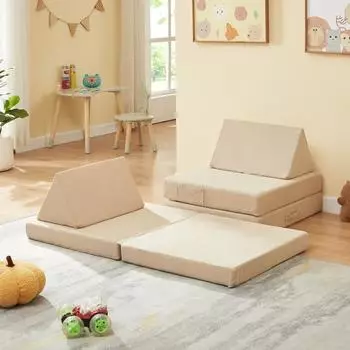 en.casa Norhulta Kinder-Spielsofa 5er Set, Cord, beige, 120x66x46cm