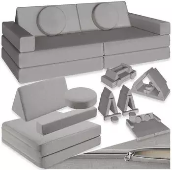 TecTake Lilly Kindersofa 8-teilig mit Schlaffunktion, grau (160cm)