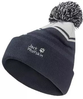 Jack Wolfskin Stripy Pompom Beanie Kids Winterbeanie Kinder blue dark navy (A65252_C0413)