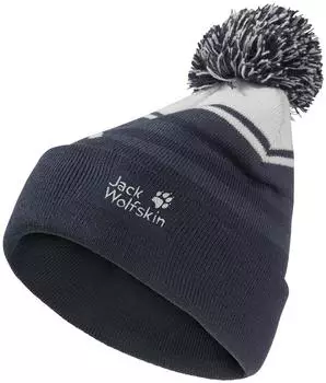 Jack Wolfskin Kid's Stripy Pompom Beanie dark navy