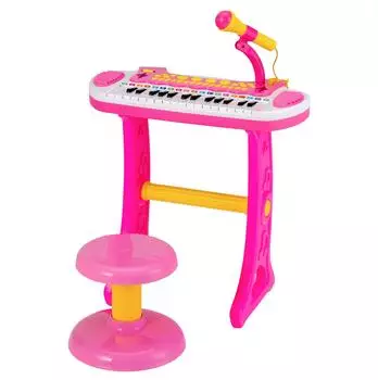 Costway Kinder-Keyboard 31 Tasten mit Ständer, Hocker & Mikrofon (rosa)
