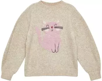 s.Oliver Kuscheliger Loose-Fit-Strickpullover mit Katzen-Artwork / Beige 2171171.80W0.