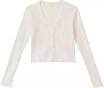 s.Oliver Kurze Ajour-Strickjacke mit Zierknopfleiste / creme weiß 2169178.0210.