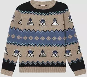 s.Oliver Langarm-Jacquardpullover im Regular Fit mit Rundhalsausschnitt / braun mehrfarbig 2173455.86X1.