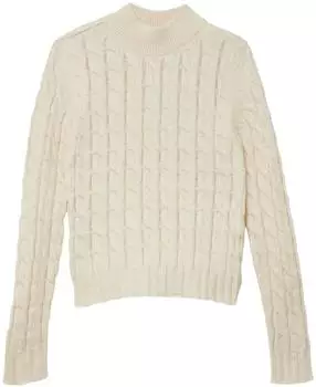 s.Oliver Schmaler Strickpullover mit Zopfmuster und Stehkragen / creme 2170579.0406.