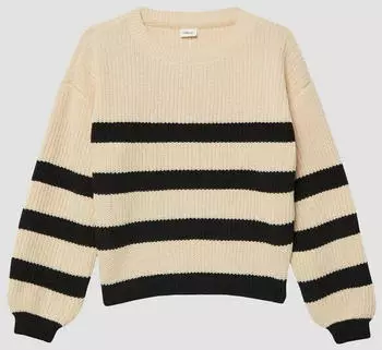s.Oliver Gestreifter Chenille Pullover im Loose Fit / beige schwarz 2173710.04X4.