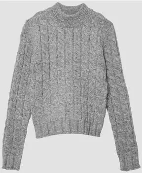 s.Oliver Schmaler Strickpullover mit Zopfmuster und Stehkragen / grau 2170579.95W0.
