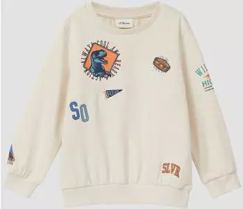s.Oliver Sweatshirt mit 3D-Prints und Stickerei-Details / Beige 2170063.8001.