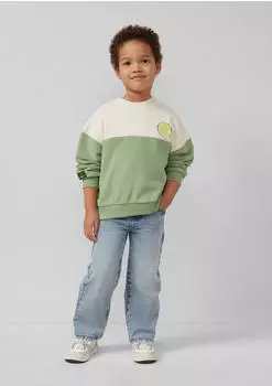 s.Oliver Unisex Sweatshirt mit Rippbündchen und Print (2175812) grün/creme – Pflegeleicht durch die Waschmaschine – zeitsparen im Familienalltag