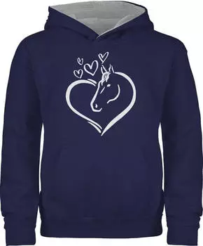 Shirtracer Horse Horse Portrait Kinder Hoodie Pullover navy blau/grau meliert