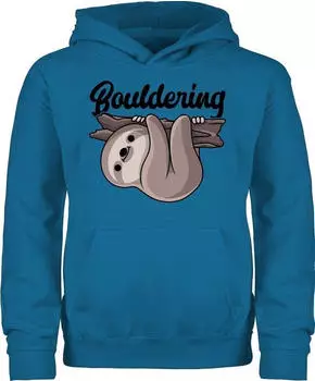 Shirtracer Kids Hoodie 'Bouldering with Sloth' himmelblau