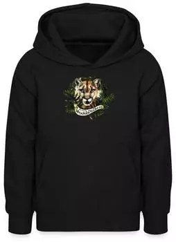 spreadshirt Woodwalkers Carag In Tiergestalt & Schriftzug Teenager Hoodie (D355237324P1506-75456-app2-size148) schwarz